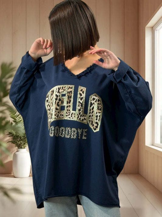 SANTIAGO - TOP MARINE EN COTON LOGO LEOPARD JUSQU'A LA TAILLE 56