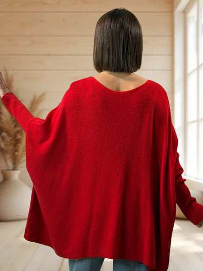 ZAZA - PULL OVERSIZE ROUGE MOTIF ETOILE JUSQU'A LA TAILLE 56