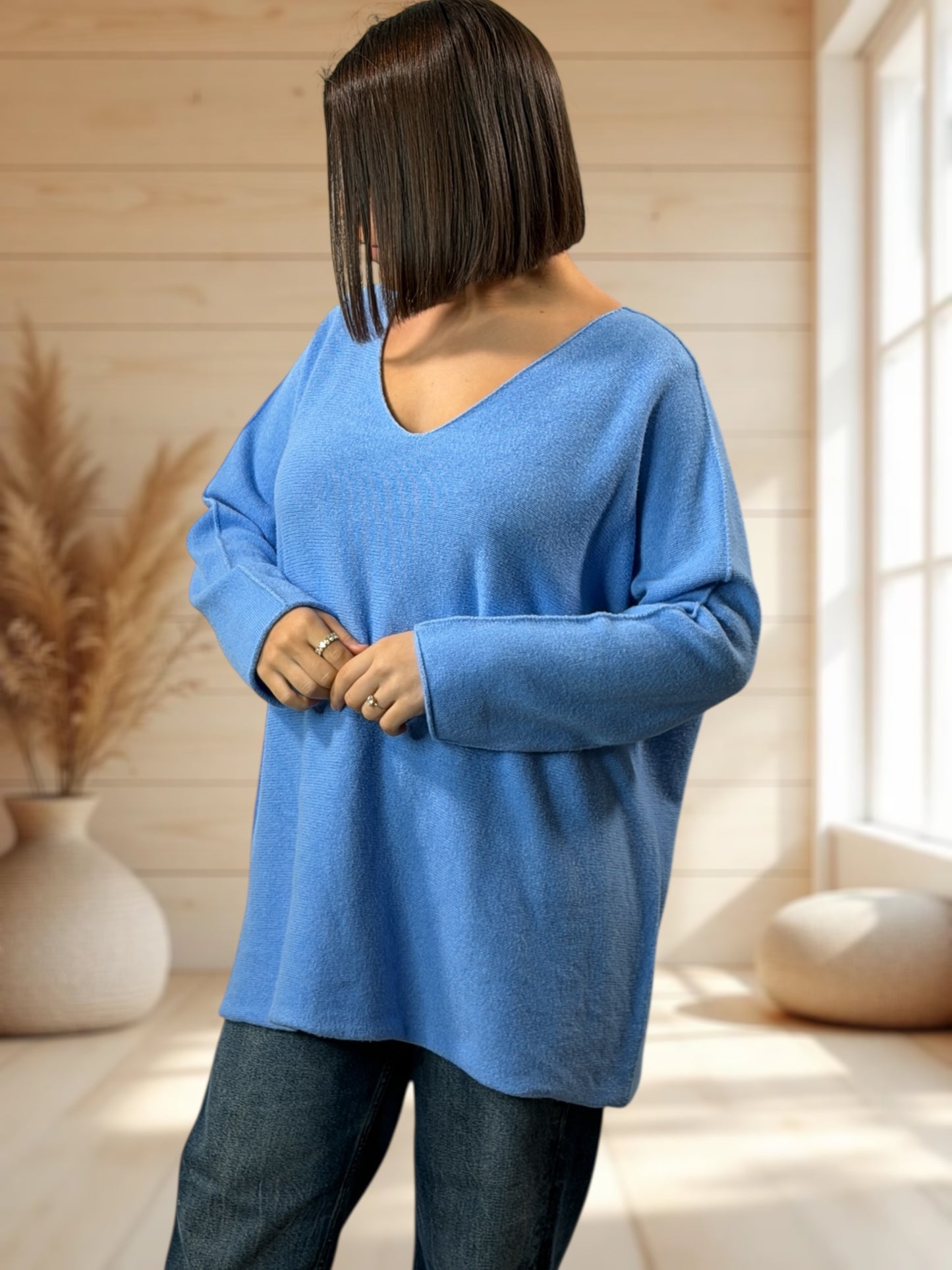LARA - PULL OVERSIZE BLEU CIEL JUSQU'A LA TAILLE 54