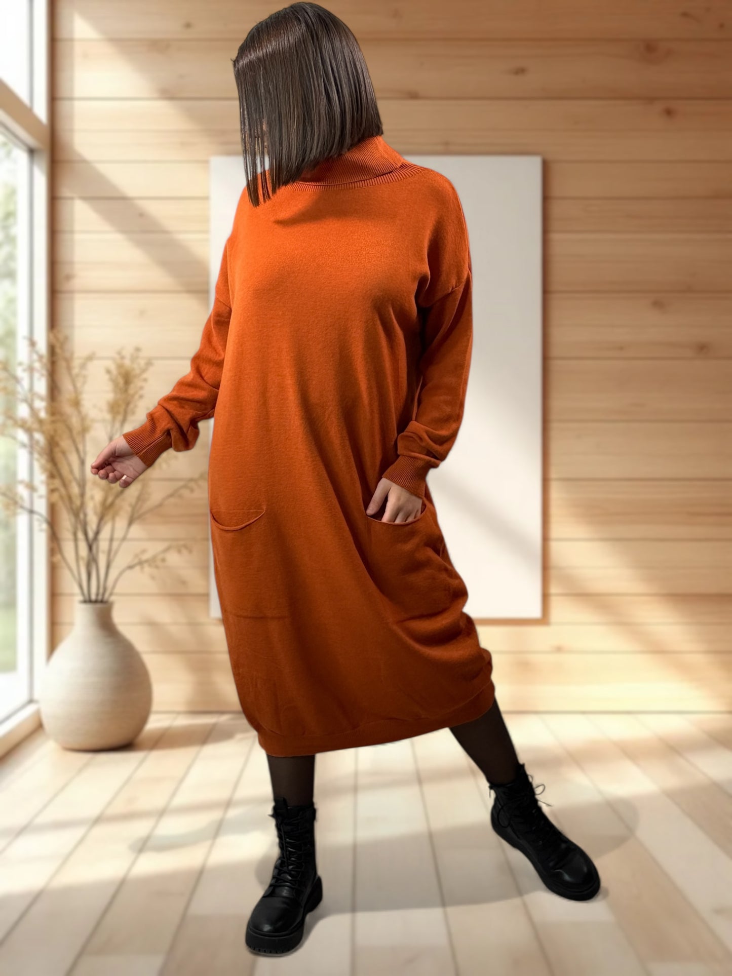 VICTOIRE - ROBE EN MAILLE ROUILLE OVERSIZE JUSQU'A LA TAILLE 48/50