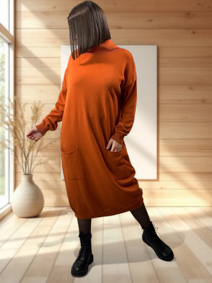 VICTOIRE - ROBE EN MAILLE ROUILLE OVERSIZE JUSQU'A LA TAILLE 48/50