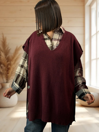 AURELIE - PULL BORDEAUX SANS MANCHES JUSQU'A LA TAILLE 52