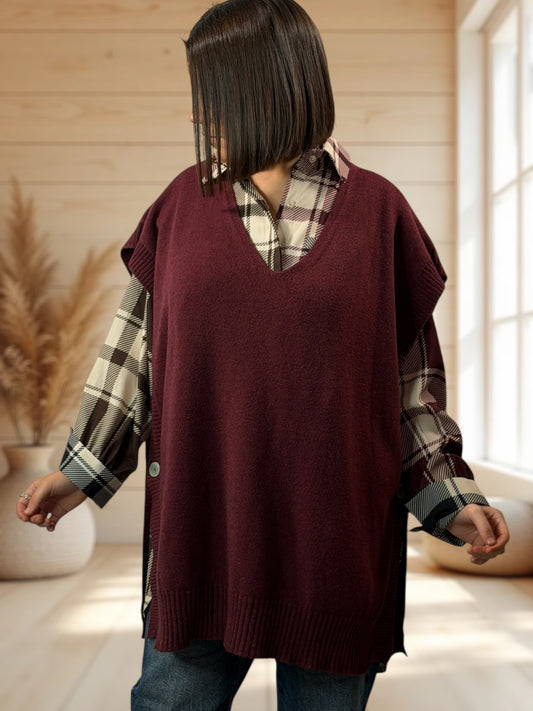 AURELIE - PULL BORDEAUX SANS MANCHES JUSQU'A LA TAILLE 52
