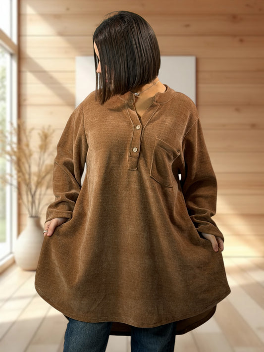 NINA  - TUNIQUE CAMEL EN VELOURS STRETCH JUSQU'A LA TAILLE 54