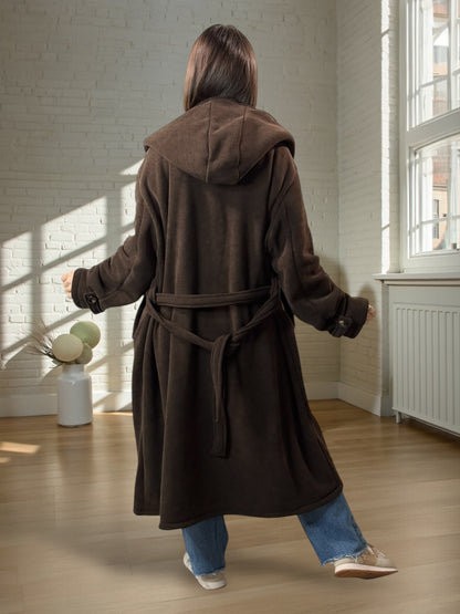 CARLOTA - MANTEAU OVERSIZE MARRON A CAPUCHE JUSQU'A LA TAILLE 56/58