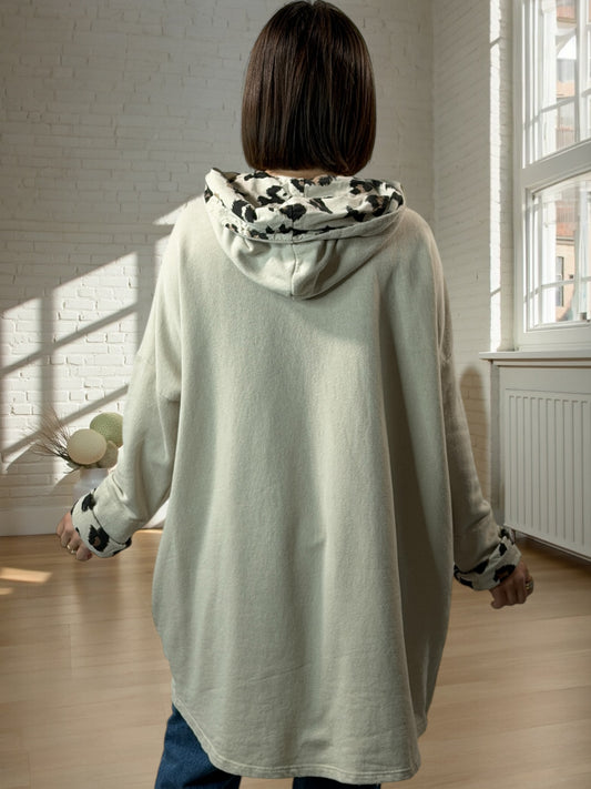 THIBAULT - SWEAT A CAPUCHE OVERSIZE BEIGE JUSQU'A LA TAILLE 54