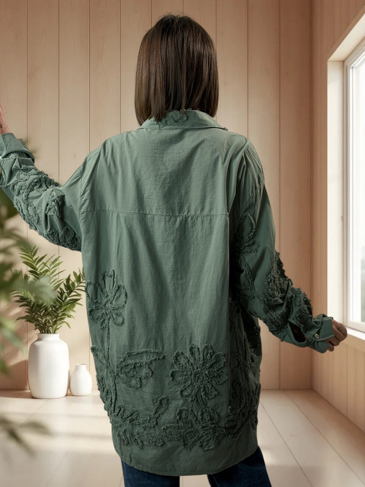 CAROLA - CHEMISE OVERSIZE KAKI JUSQU'A LA TAILLE 50/52