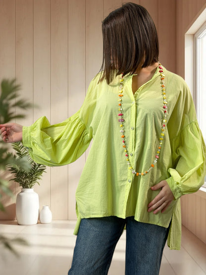 MADDY  - BLOUSE VERTE EN COTON JUSQU'A LA TAILLE 50/52
