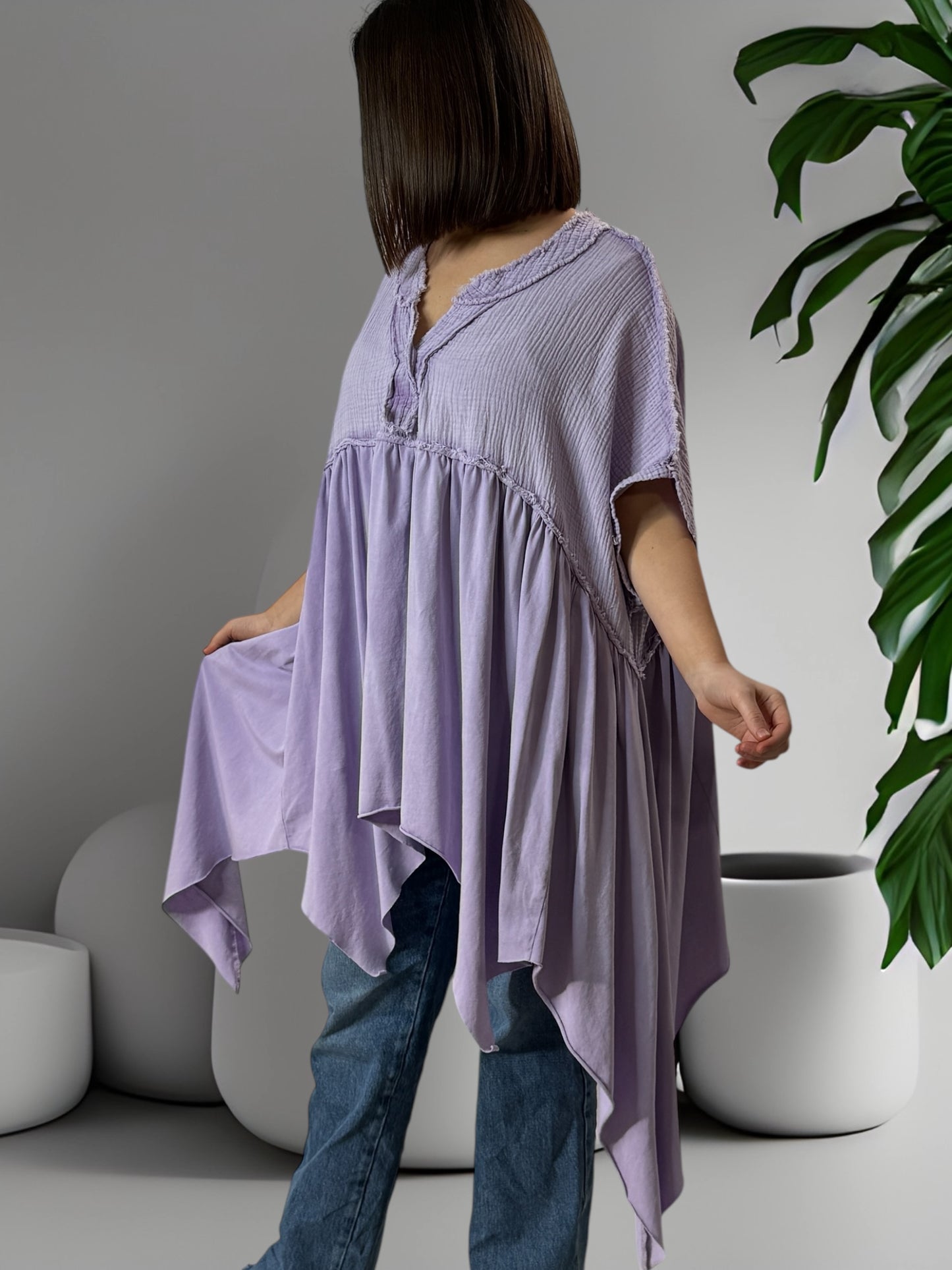 LOUNA - TUNIQUE LILAS ASYMETRIQUE JUSQU'A LA TAILLE 54/56