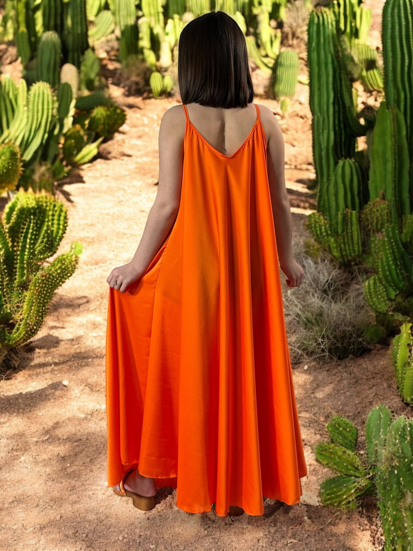TIPHAINE - ROBE AMPLE FLUIDE ORANGE JUSQU'A LA TAILLE 50/52