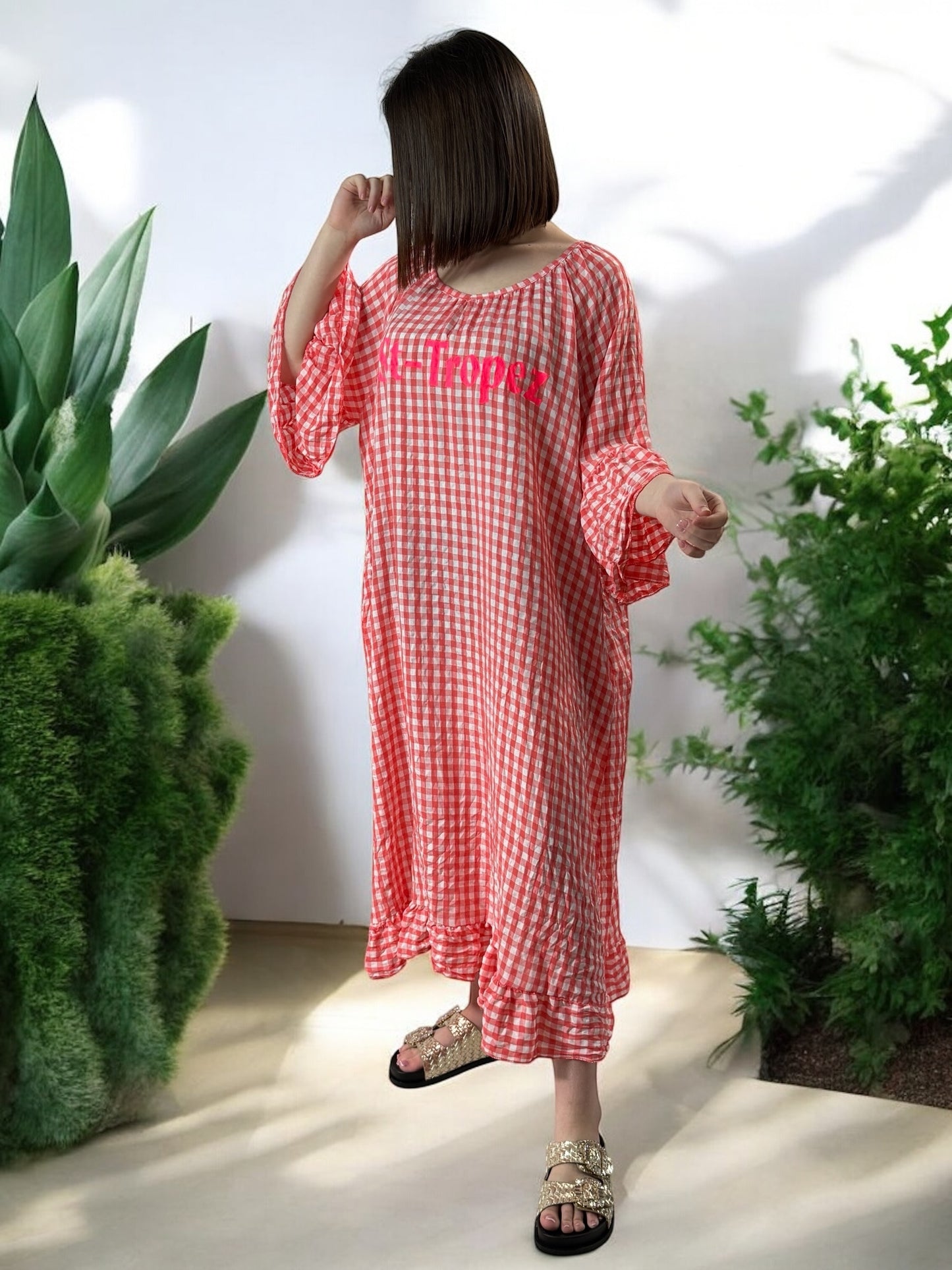 ST TROPEZ - ROBE VICHY ROUGE JUSQU'A LA TAILLE 52