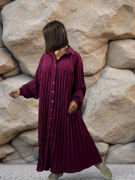 MAROUSSIA - ROBE CYCLAMEN PLIS SOLEIL JUSQU'A LA TAILLE 56