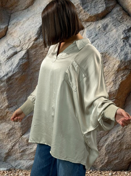 MONICA - TUNIQUE BLANC CASSE OVERSIZE ASPECT SOIE JUSQU'A LA TAILLE 56