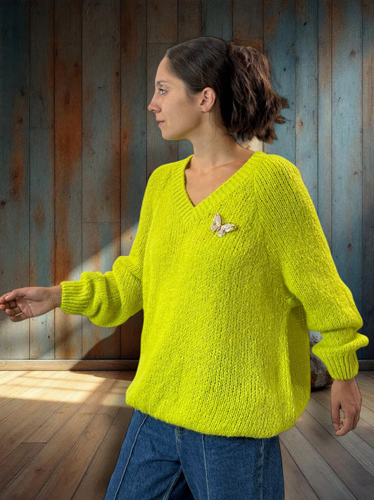 MATTEO - PULL VERT AVEC MOHAIR JUSQU'A LA TAILLE 54