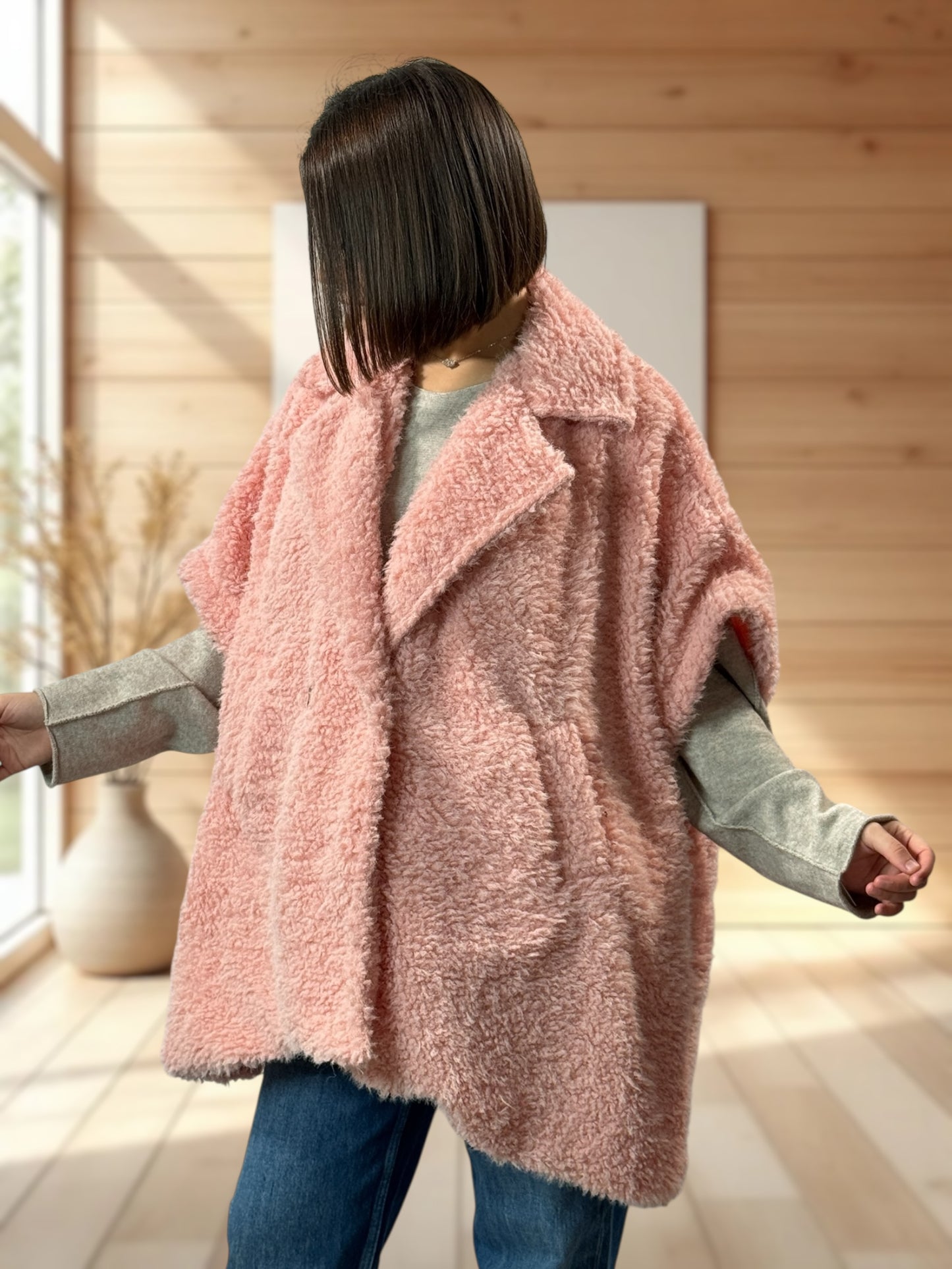 COCO - VESTE ROSE EN MOUMOUTE JUSQU'À LA TAILLE 54/56