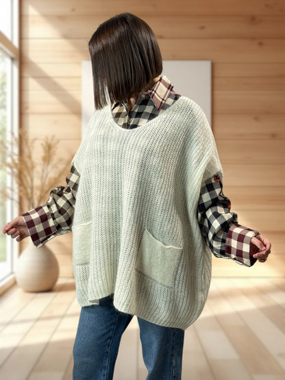 ENZO - PULL BLANC CASSE OVERSIZE JUSQU'A LA TAILLE 56