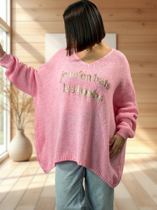 LUCIA - PULL OVERSIZE ROSE JUSQU'A LA TAILLE 54