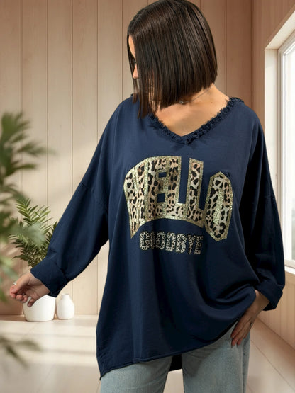 SANTIAGO - TOP MARINE EN COTON LOGO LEOPARD JUSQU'A LA TAILLE 56