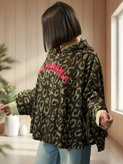 CALIFORNIA - BLOUSE A CAPUCHE LEOPARD JUSQU'A LA TAILLE 52/54