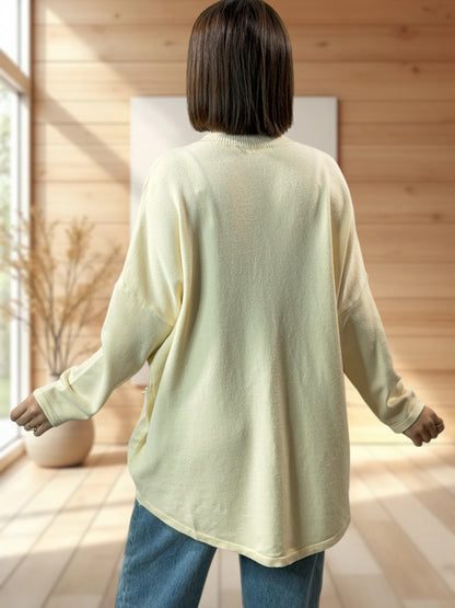 GLORIA - PULL OVERSIZE BEIGE AVEC PERLE JUSQU'A LA TAILLE 52/54