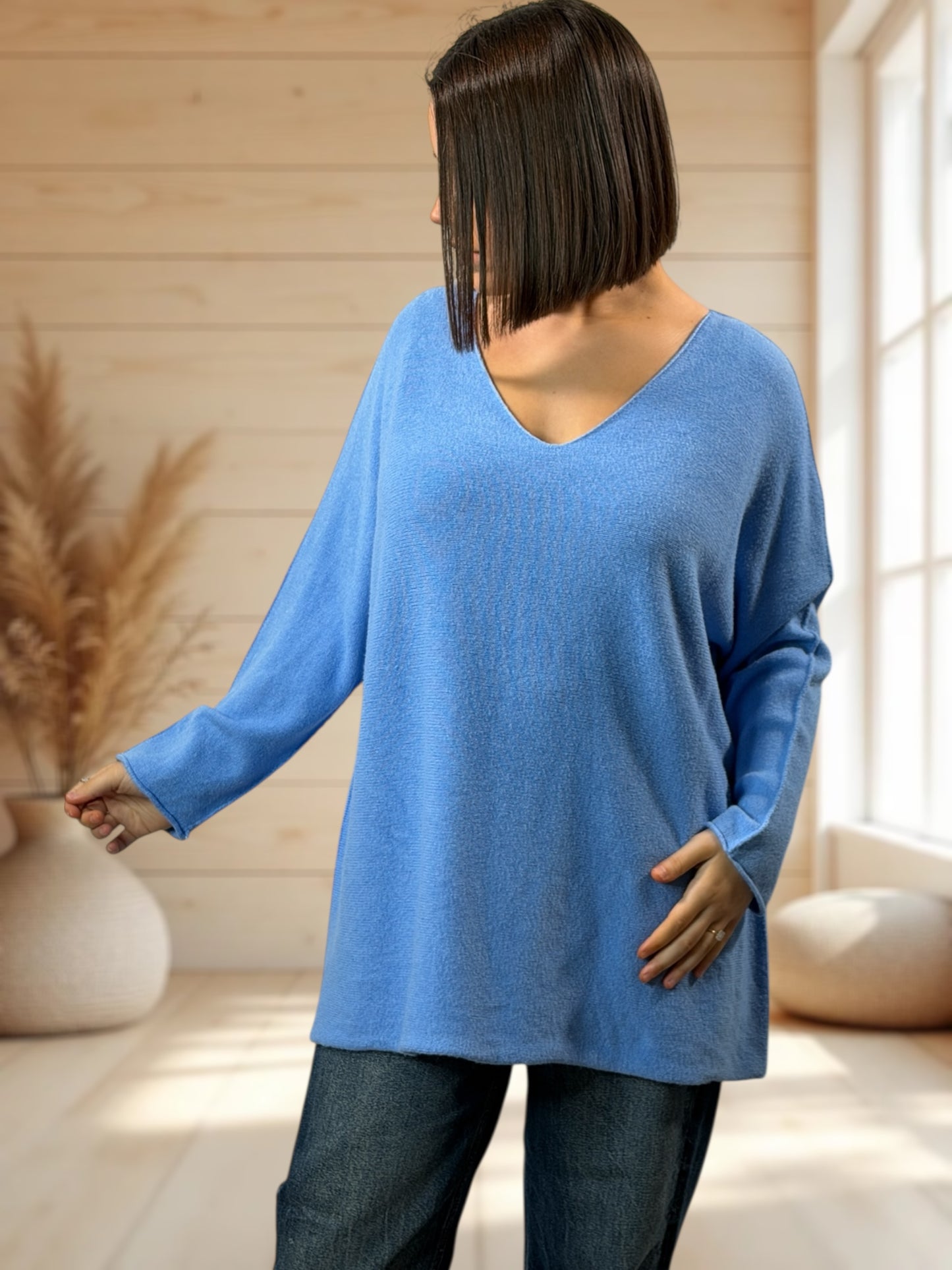 LARA - PULL OVERSIZE BLEU CIEL JUSQU'A LA TAILLE 54