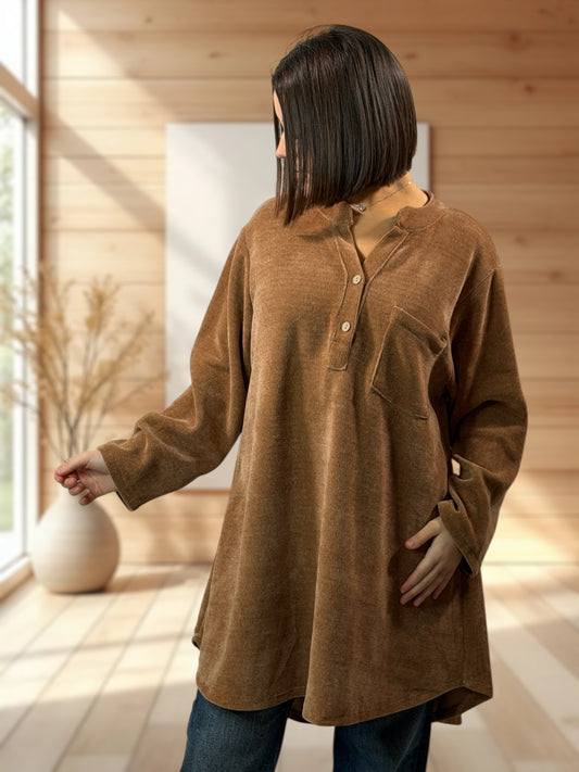 NINA  - TUNIQUE CAMEL EN VELOURS STRETCH JUSQU'A LA TAILLE 54