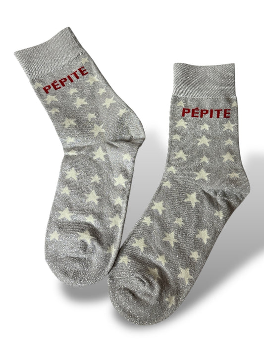 CHAUSSETTES SCINTILLANTES PEPITE ARGENT