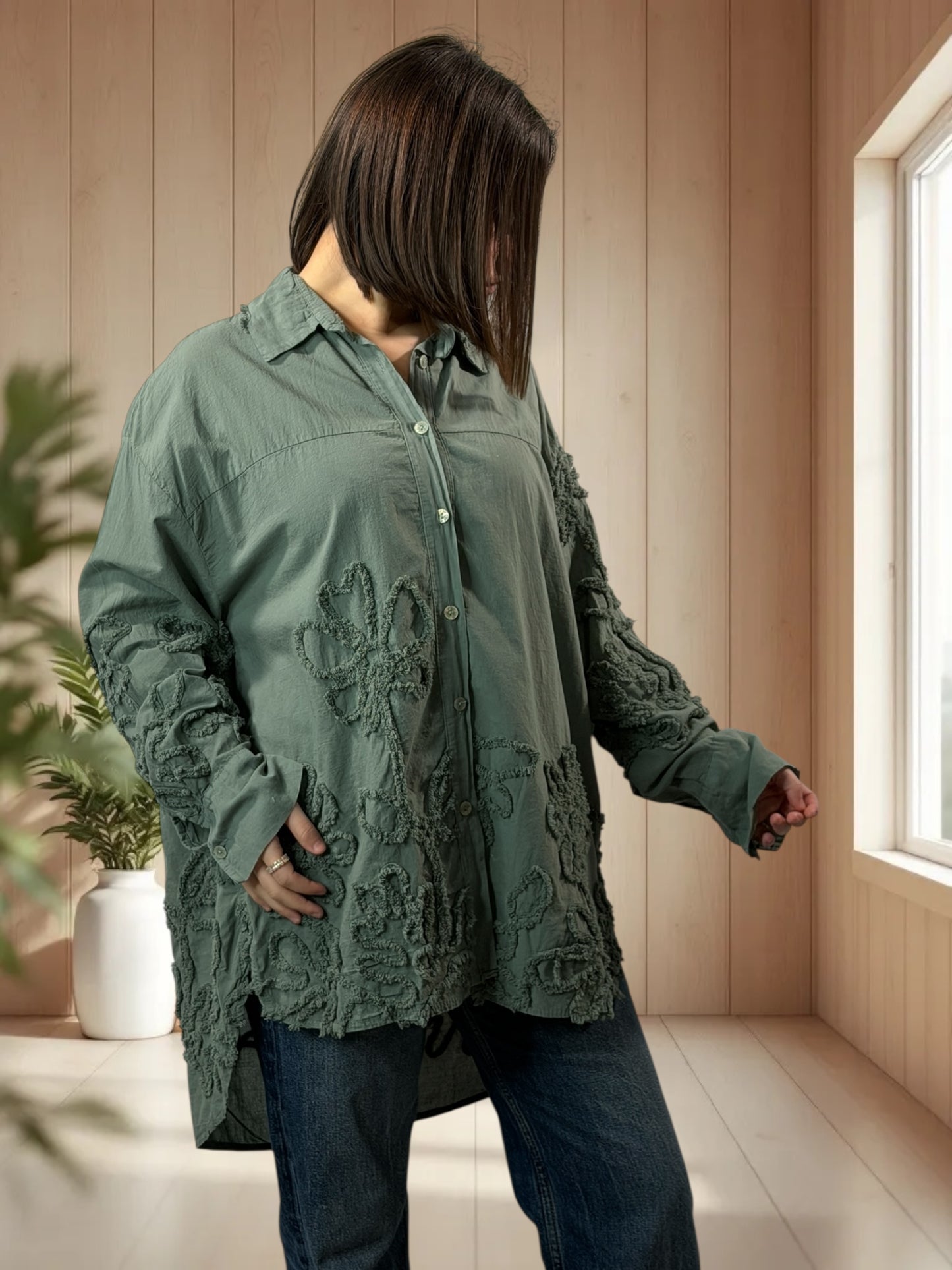 CAROLA - CHEMISE OVERSIZE KAKI JUSQU'A LA TAILLE 50/52