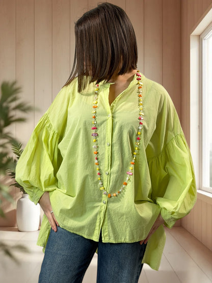 MADDY  - BLOUSE VERTE EN COTON JUSQU'A LA TAILLE 50/52