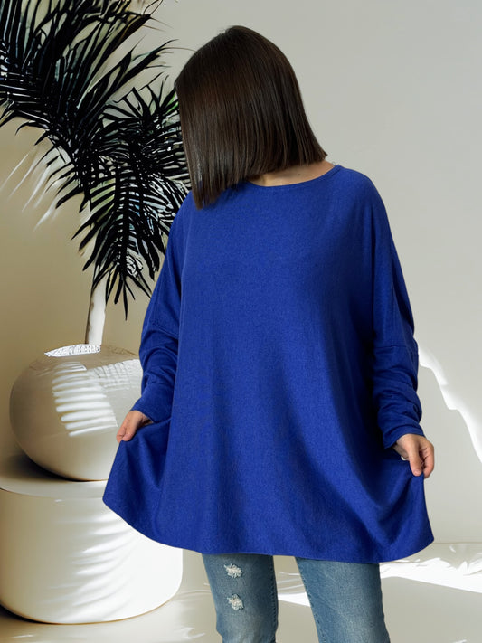 CAPRIO - PULL BLEU EN MAILLE FLUIDE JUSQU'A LA TAILLE 54