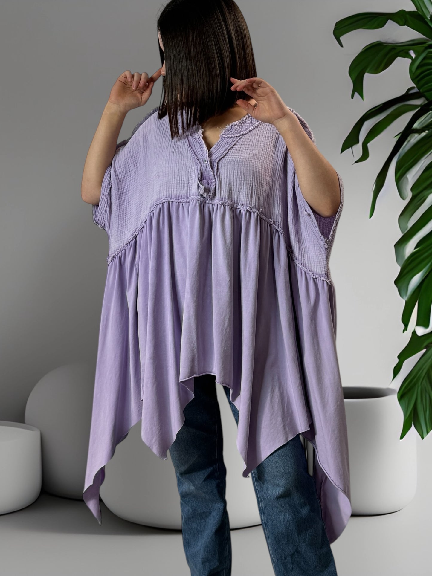 LOUNA - TUNIQUE LILAS ASYMETRIQUE JUSQU'A LA TAILLE 54/56