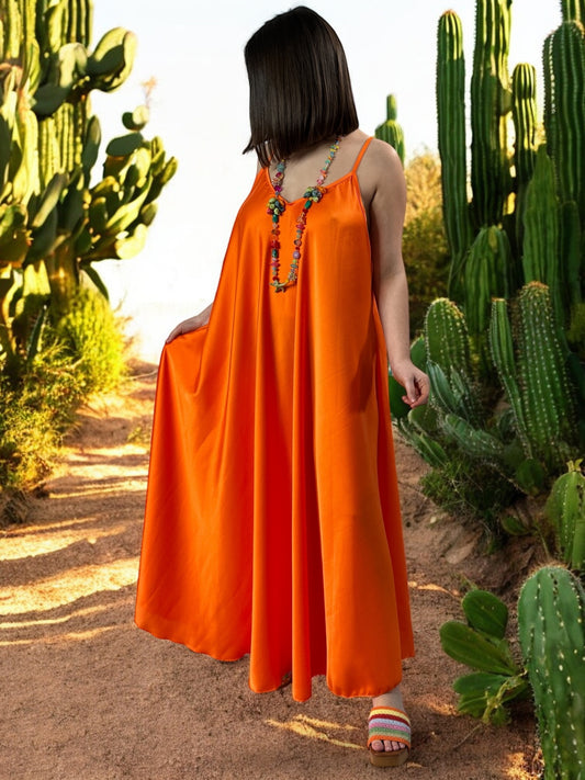 TIPHAINE - ROBE AMPLE FLUIDE ORANGE JUSQU'A LA TAILLE 50/52