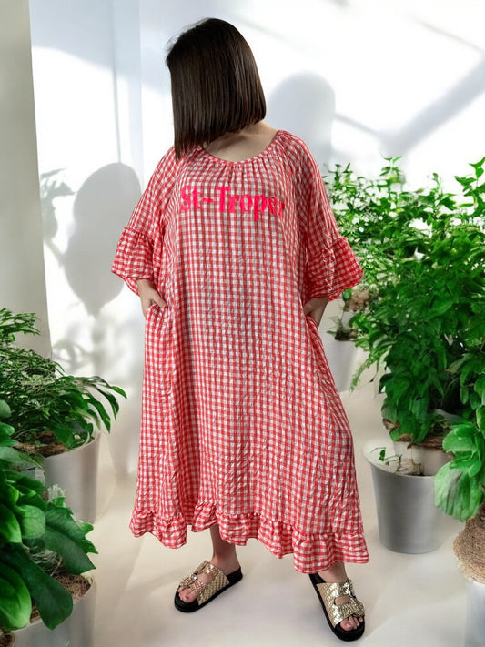 ST TROPEZ - ROBE VICHY ROUGE JUSQU'A LA TAILLE 52