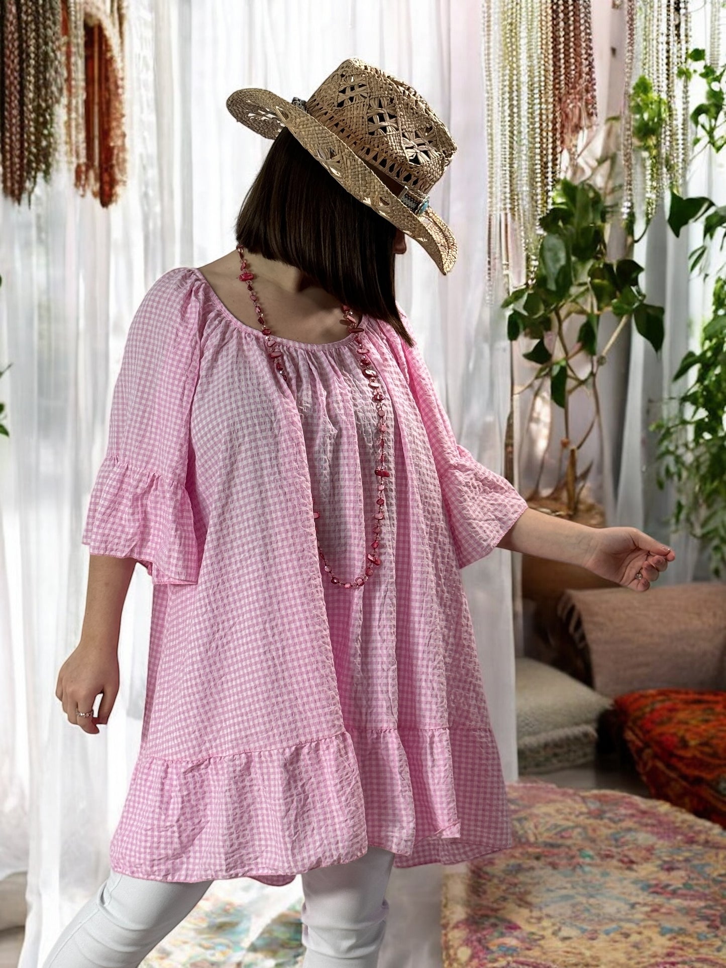 DEBORAH - TUNIQUE VICHY ROSE JUSQU'A LA TAILLE 54/56
