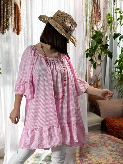 DEBORAH - TUNIQUE VICHY ROSE JUSQU'A LA TAILLE 54/56
