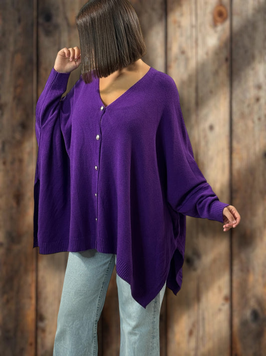 MATHILDE - GILET OVERSIZE VIOLET JUSQU'A LA TAILLE 56/58