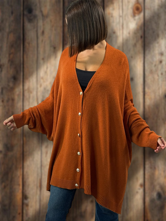 MATHILDE - GILET OVERSIZE ROUX JUSQU'A LA TAILLE 56/58