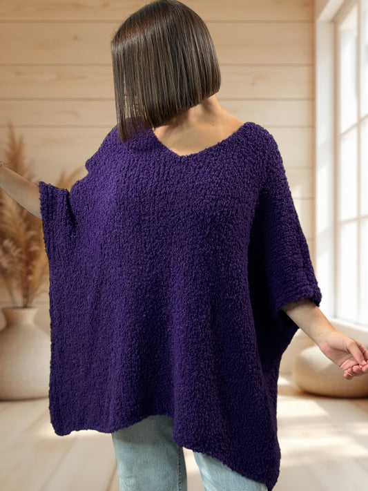 CAMILLE - PULL VIOLET OVERSIZE JUSQU'A LA TAILLE 58