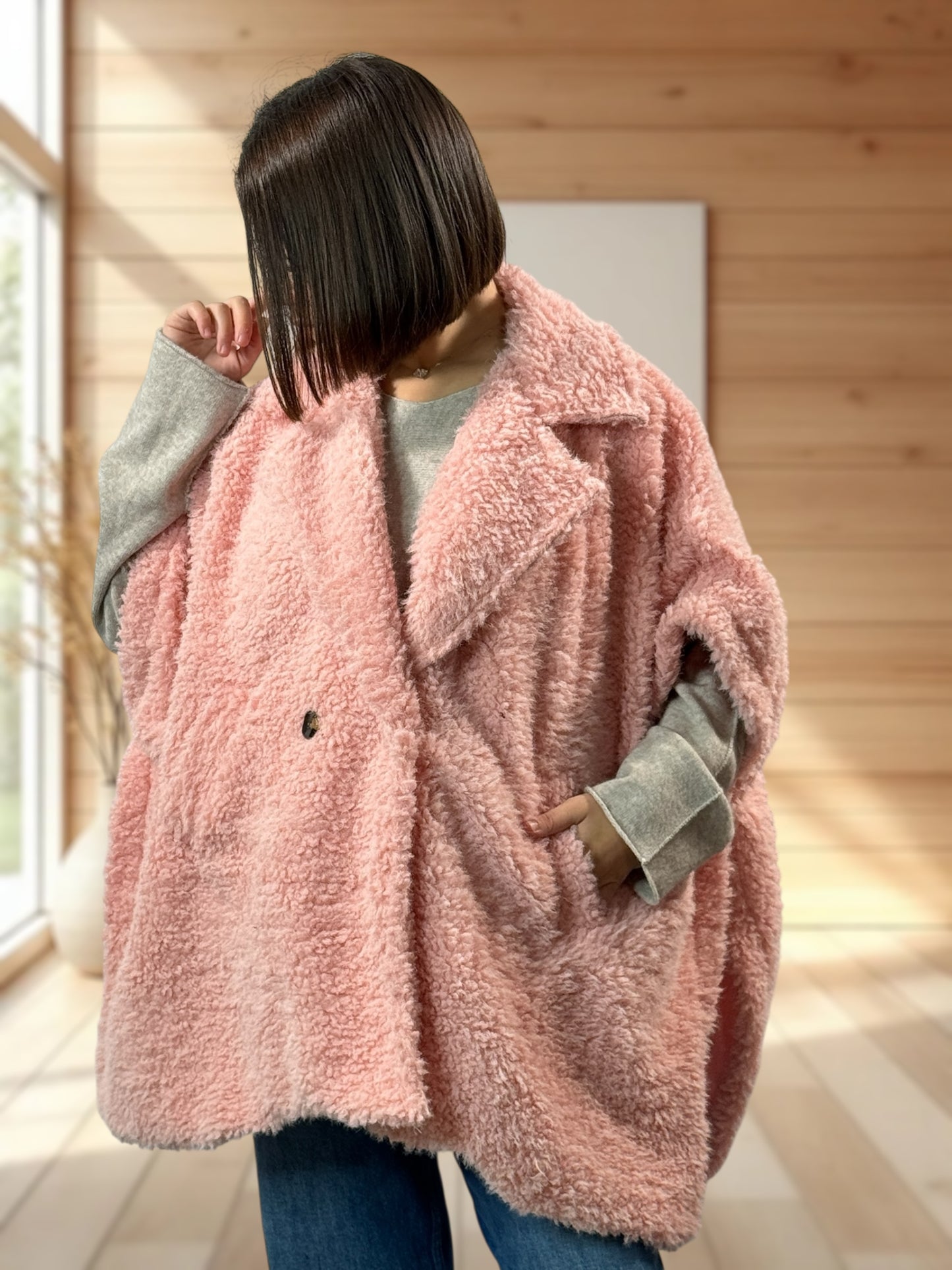 COCO - VESTE ROSE EN MOUMOUTE JUSQU'À LA TAILLE 54/56