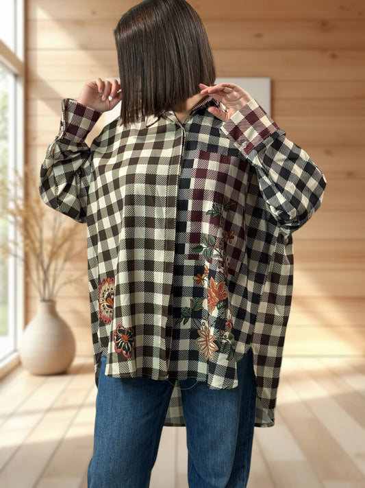 YSOLINE REF1 - CHEMISE OVERSIZE A MOTIF JUSQU'A LA TAILLE 52/54