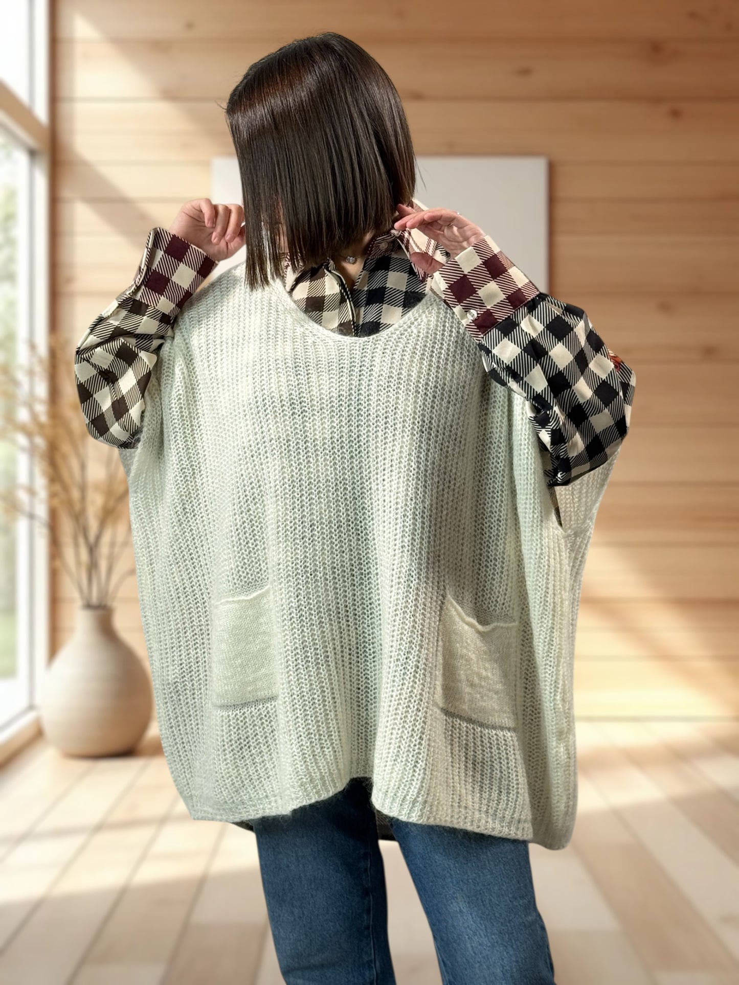 ENZO - PULL BLANC CASSE OVERSIZE JUSQU'A LA TAILLE 56