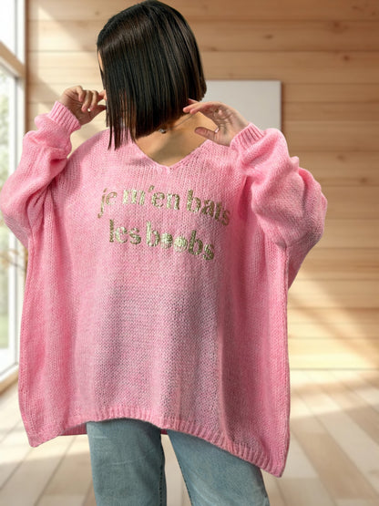 LUCIA - PULL OVERSIZE ROSE JUSQU'A LA TAILLE 54