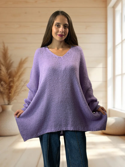 RICKOU - PULL OVERSIZE LILAS MOTIF SOLEIL JUSQU'A LA TAILLE 56