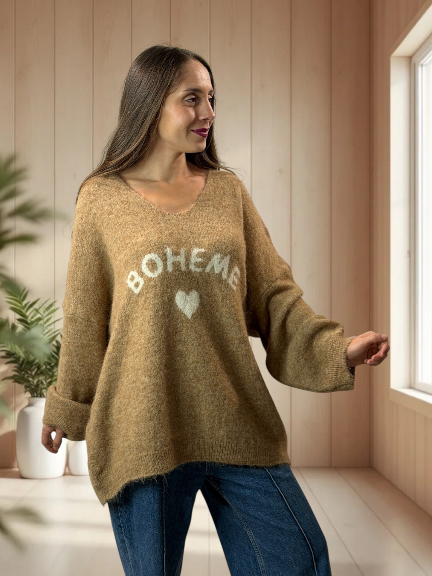 CLAUDIO - PULL CAMEL LOGO BOHEME JUSQU'A LA TAILLE 54/56