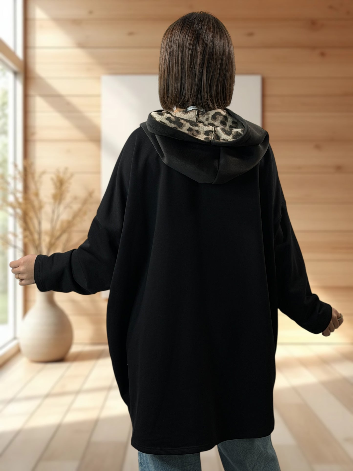 ELLIOT - SWEAT A CAPUCHE OVERSIZE NOIR JUSQU'A LA TAILLE 56