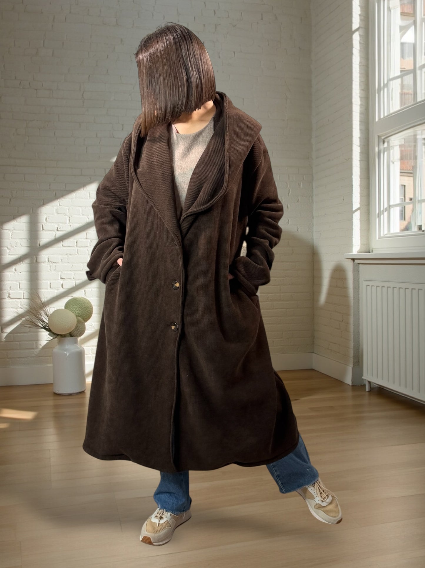 CARLOTA - MANTEAU OVERSIZE MARRON A CAPUCHE JUSQU'A LA TAILLE 56/58