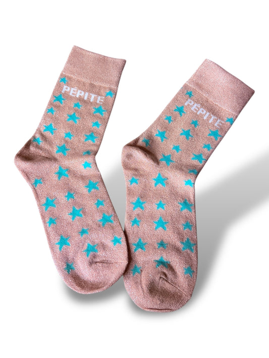 CHAUSSETTES SCINTILLANTES PEPITE ROSE