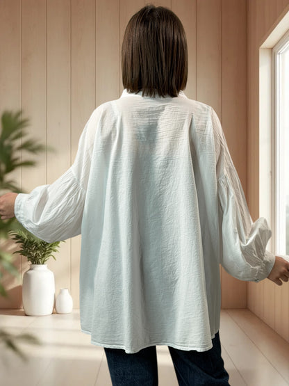 MADDY  - BLOUSE BLANCHE EN COTON JUSQU'A LA TAILLE 50/52