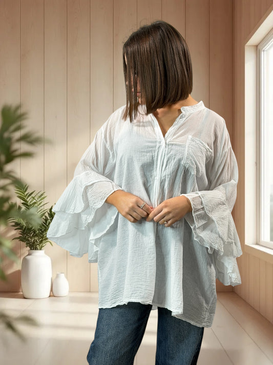 SOLELUNA - BLOUSE BLANCHE EN COTON OVERSIZE JUSQU'A LA TAILLE 52