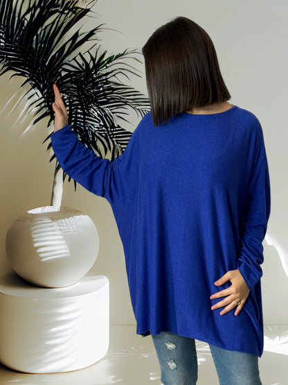 CAPRIO - PULL BLEU EN MAILLE FLUIDE JUSQU'A LA TAILLE 54